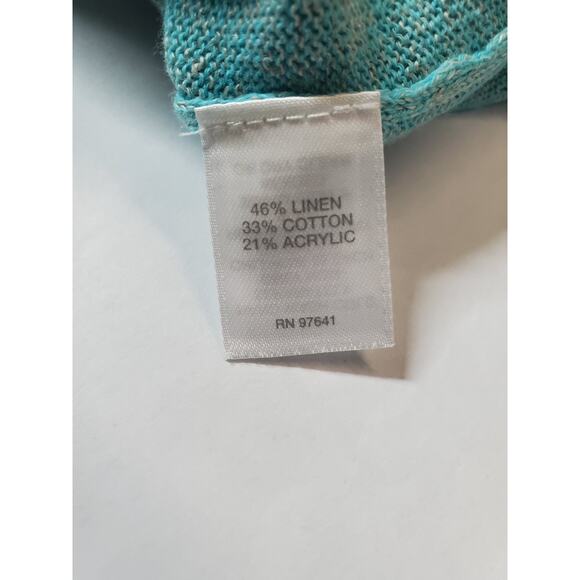 J Jill Sweater Womens Medium LINEN Tunic Aqua Blue Relaxed Fit V-neck Side Slits - Picture 6 of 9